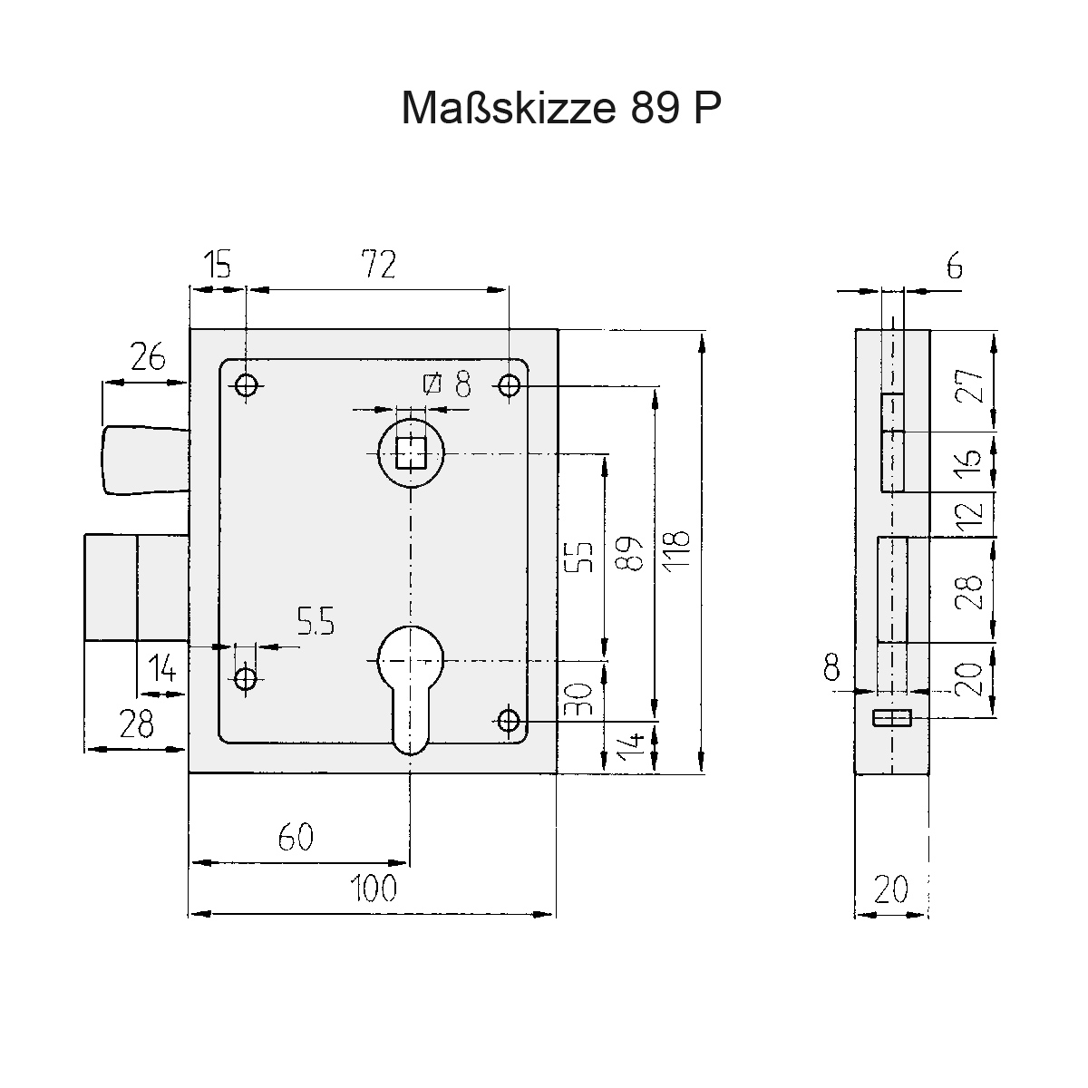 Kastenschloss mit hebender Falle 89P für Profilzylinder Schlösser
