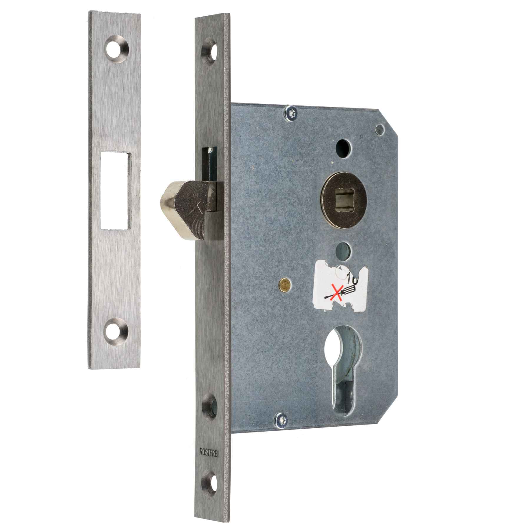 Schiebetürschloss PZ/W 55/8 20x180 kantig Edelstahl mit Schließblech